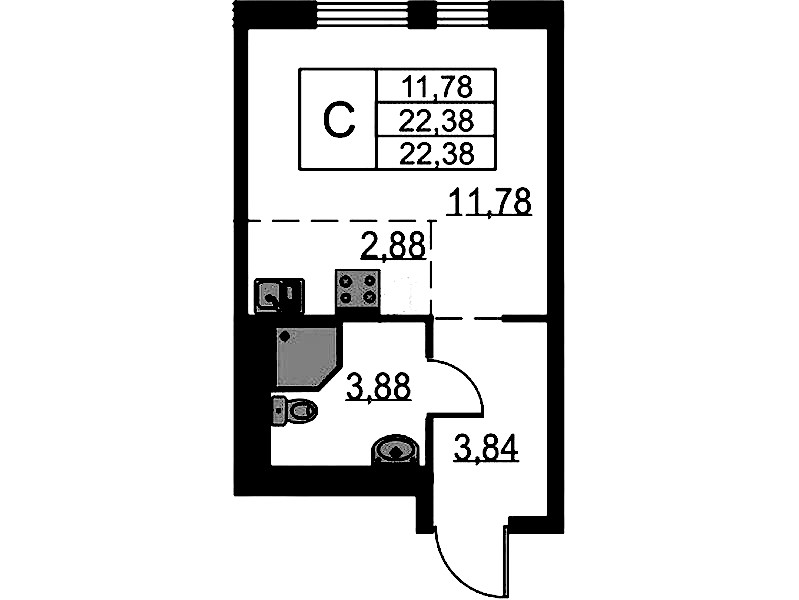 Квартира студия 22.38 м², 3/18 эт., ЖК «Невская Долина»